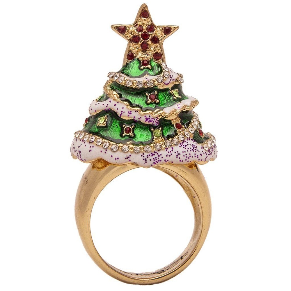 Ritzy Couture Christmas Tree Charm Ring (Goldtone)